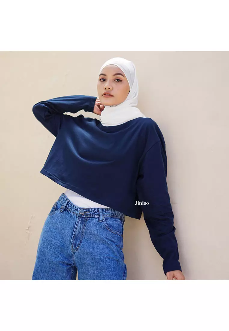 Kaos Crop Top Oversize Lengan Panjang Polos T-Shirt