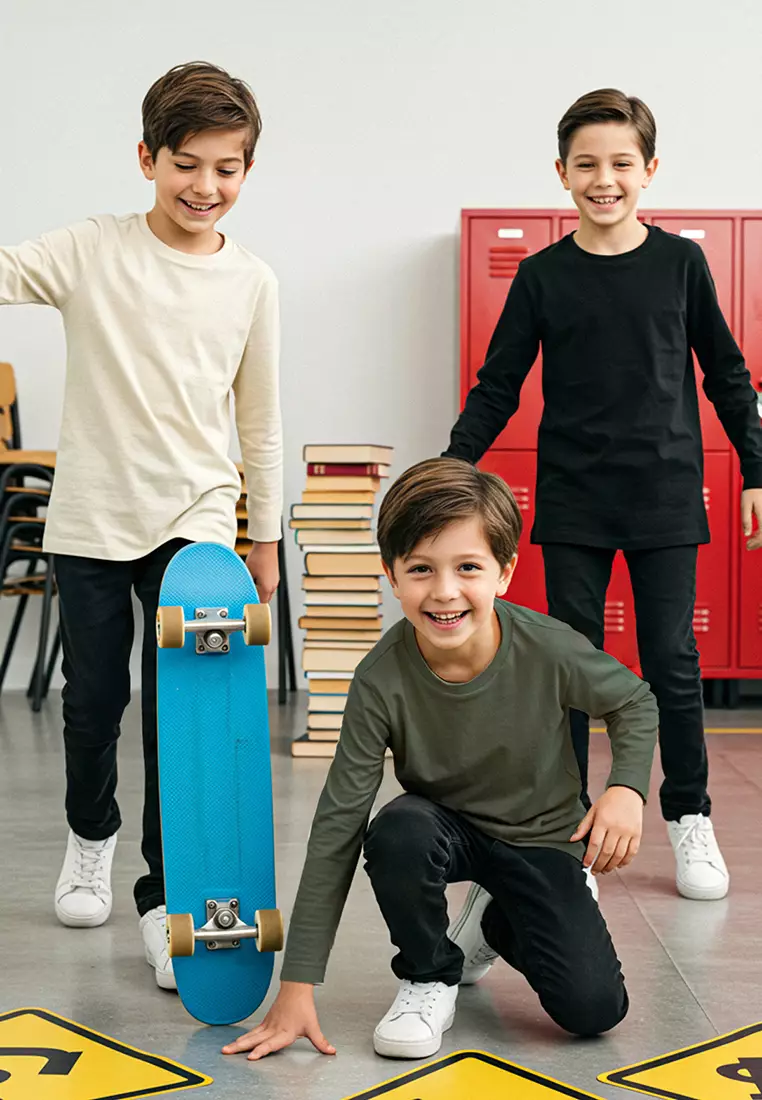 3-Pack Plain/Basic Regular Knitted Boys School T-Shirt