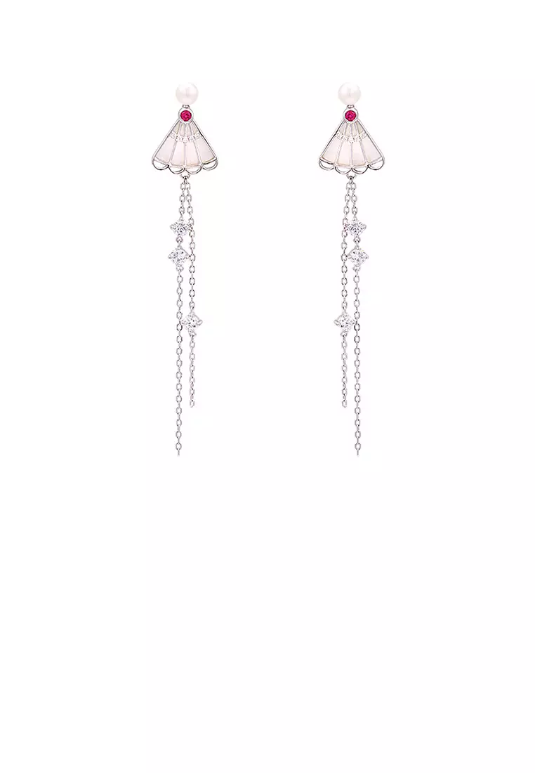 White fan tassel earrings on sale
