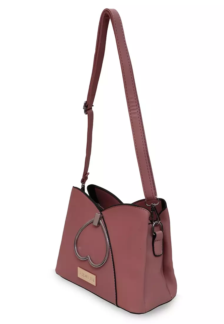 Eilaria Tas Selempang Wanita Love Design Sling Bag Large Compartment Material Leather ORIGINAL - Pink