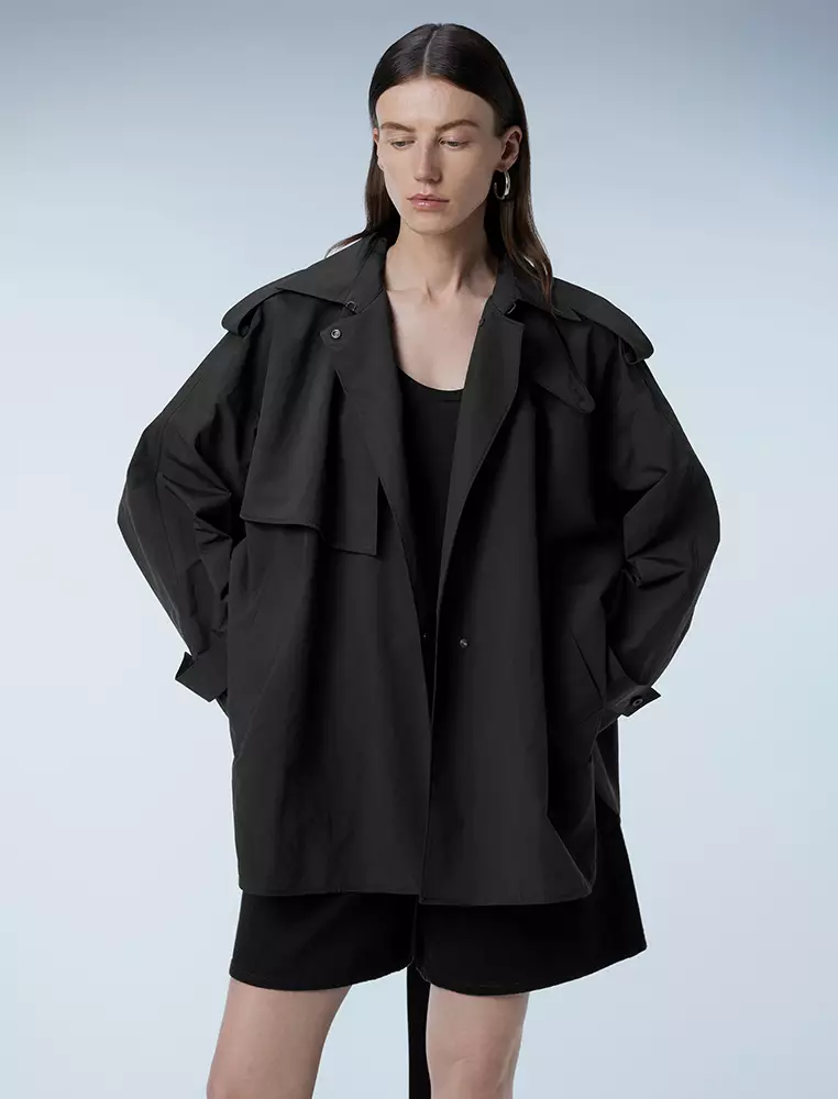 宽松长袖短款风衣