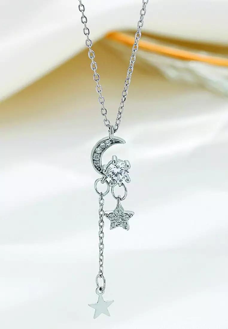 Buy LYCKA LDR4121 S925 Silver Star and Moon Tassel Necklace 2023