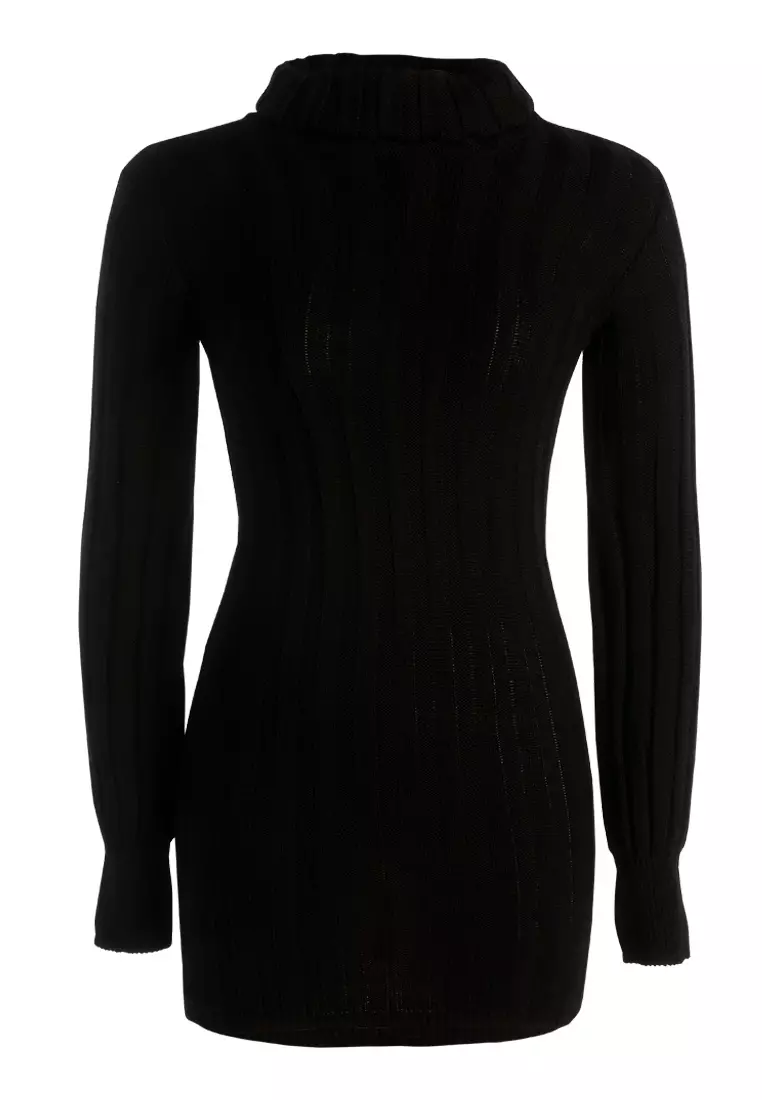Roll Neck Bodycon Mini Dress In Black