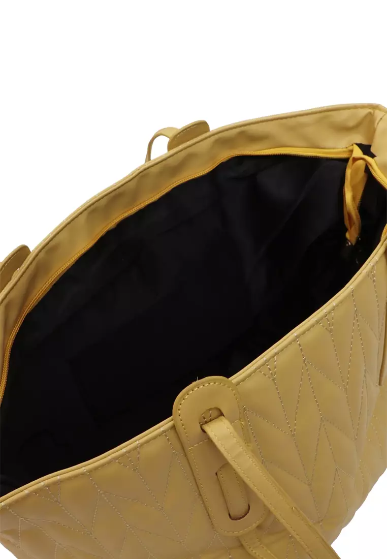Laura Tas Kerja Wanita Tote Bag Motif Polos Large Compartment Material Leather ORIGINAL - Yellow
