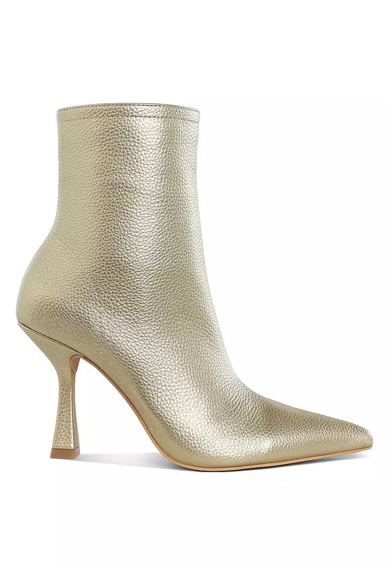 Heeled Boots Metallic Ankle Boots Womens Rag Metallic Pointed Toe