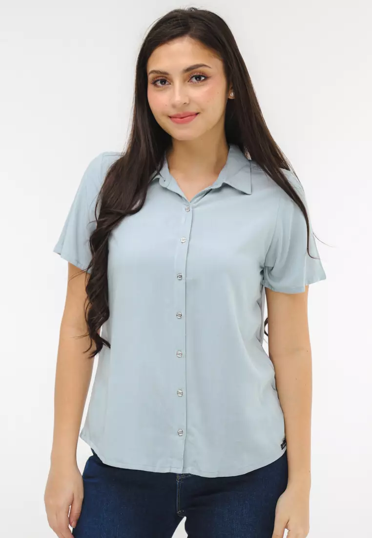 Woven Plain Rayon Short Sleeves Blouse