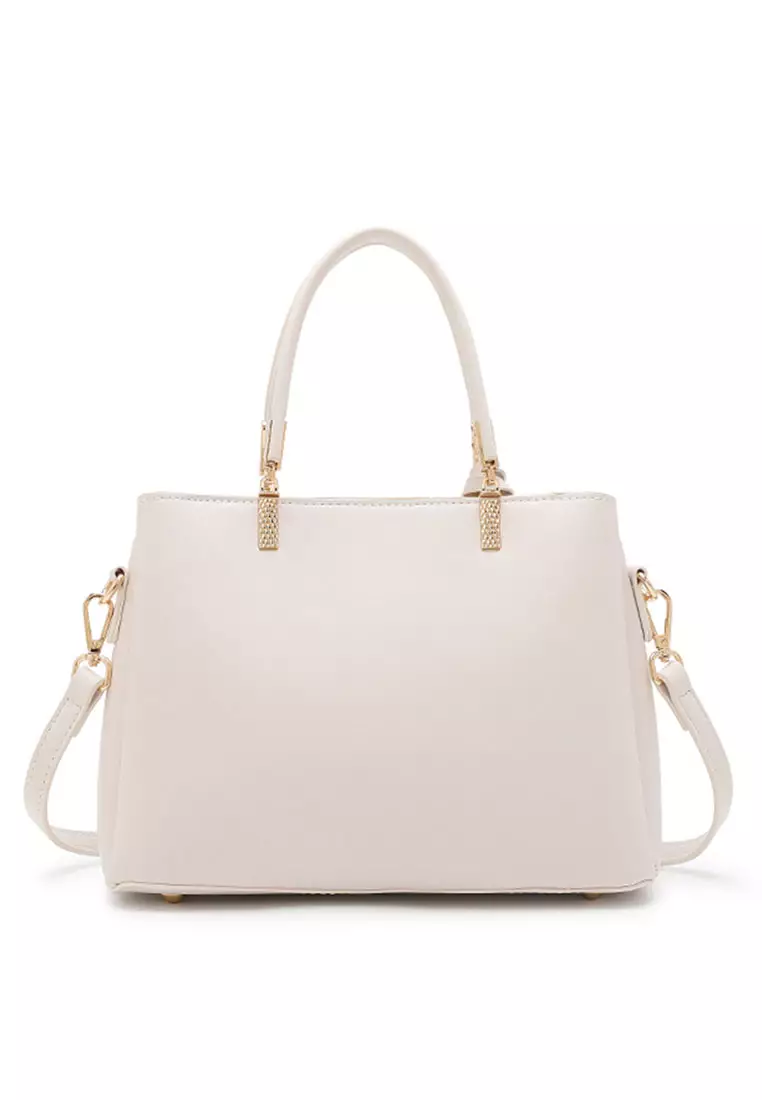 Women's Floral Detail Top Handle Bag / Sling Bag / Crossbody Bag - White