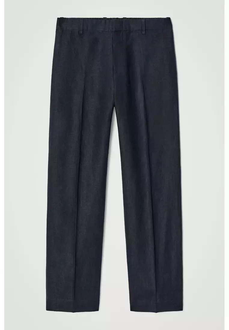 ELASTICATED LINEN STRAIGHT-LEG TROUSERS