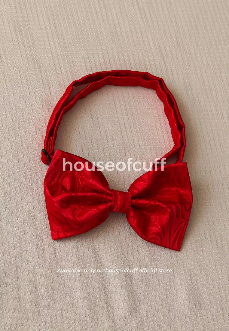 Houseofcuff dasi kupu pria bowtie pocket square jacquard merah