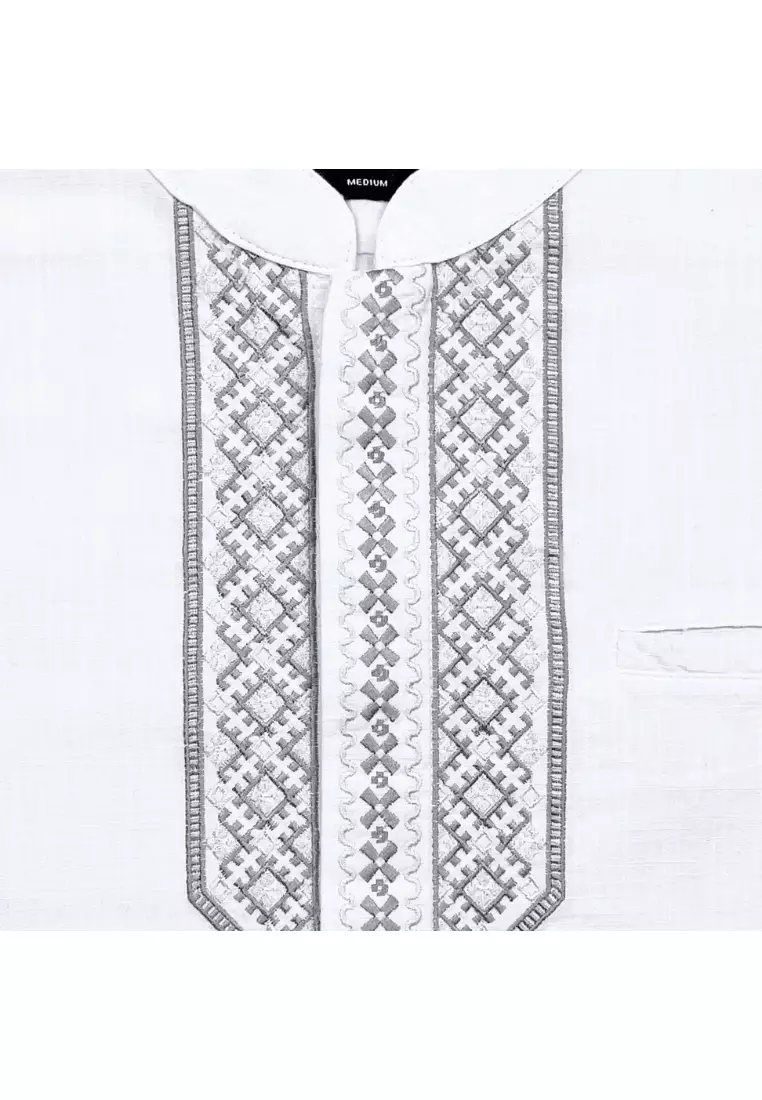 POLICE Kemeja Koko Bordir Cotton Slub Regular Fit Lengan Panjang Pria