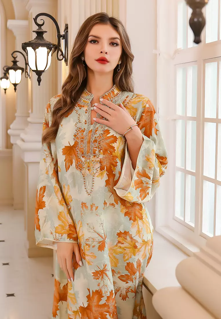 2024 Autumn Big Robe Long Sleeve Dress Printed Dress CA24090328YE