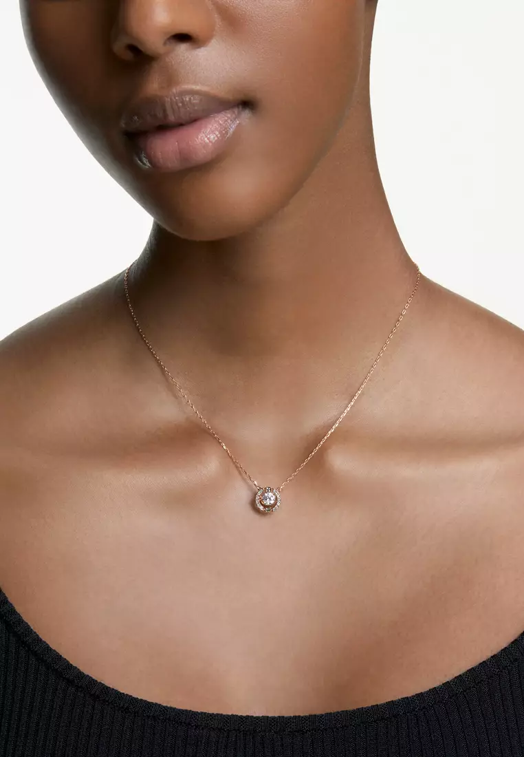 Una necklace, Round cut, White, Rose gold-tone plated