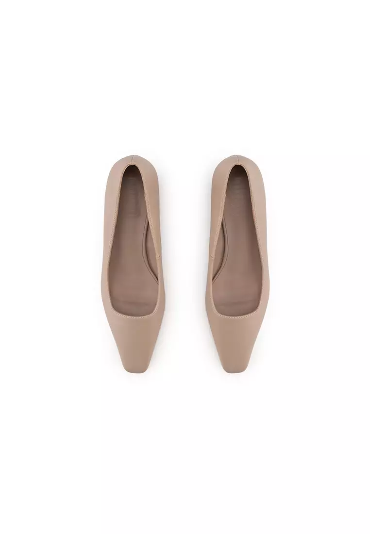SQUARE TOE SCULPTURE HEEL PUMP 素面方頭底跟鞋