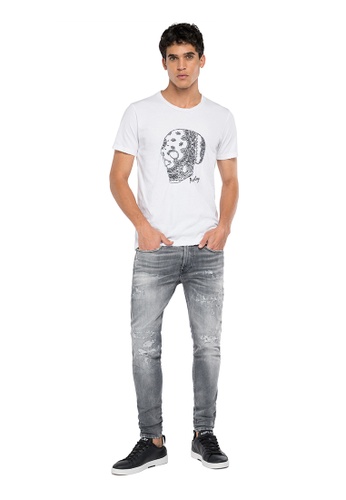 REPLAY white JERSEY T-SHIRT WITH REPLAY SKULL PRINT AA420AA890A0D0GS_1