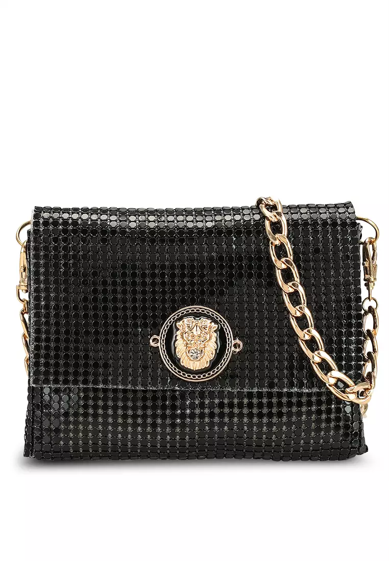 Aldo black purse discount with gold chain