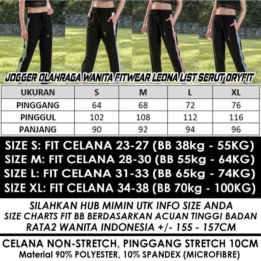 Fitwear Studio - Jogger Olahraga Wanita LEONA LIST SERUT POCKET DRYFIT OVERSIZE - BABY GREEN