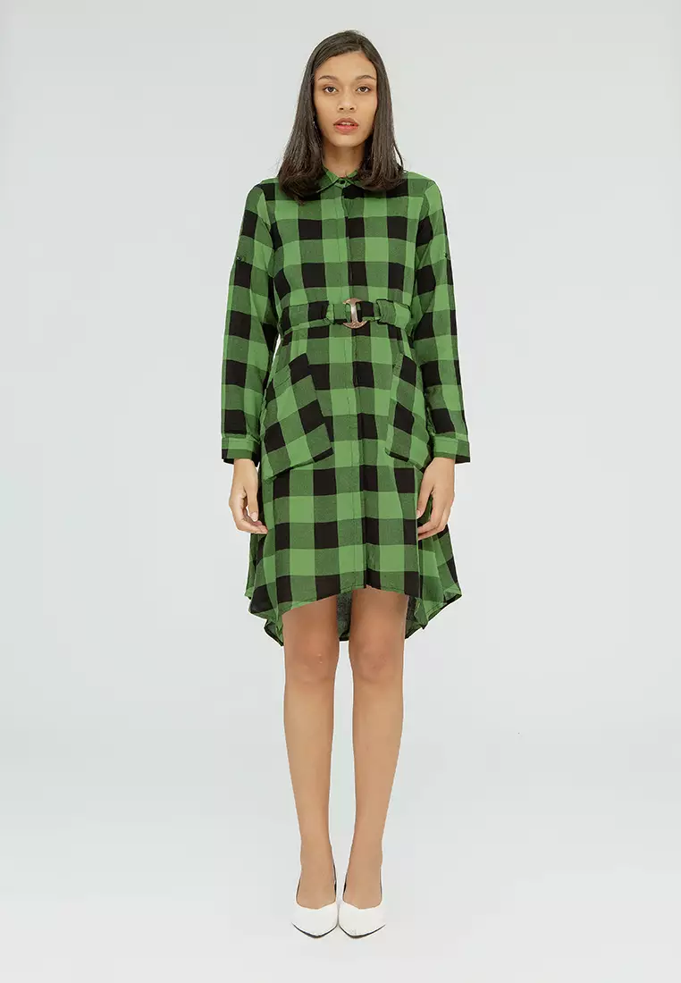 Green Plaid Shirt Dress
