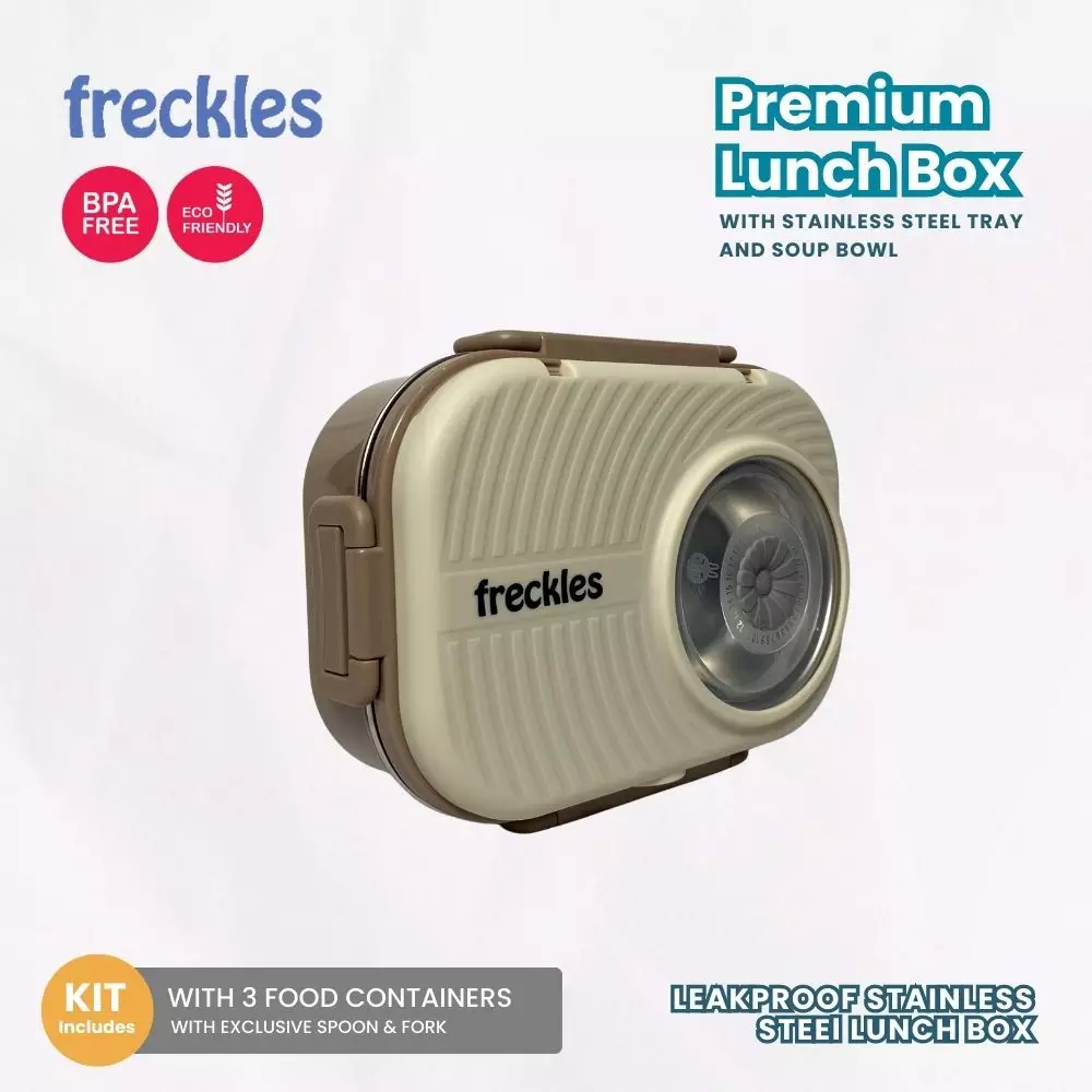 Freckles Stainless Steel Lunch Box - Beige/Brown - Tempat Makan Stainless Steel dengan Mangkuk