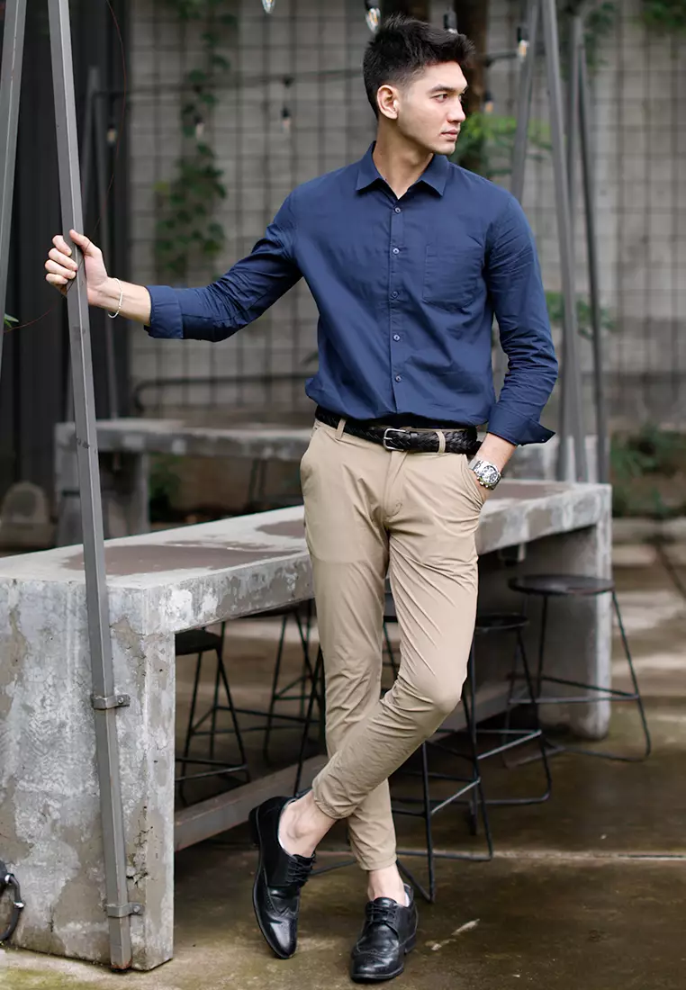 Oxcon Long Sleeve Business Shirt soft cotton Navy