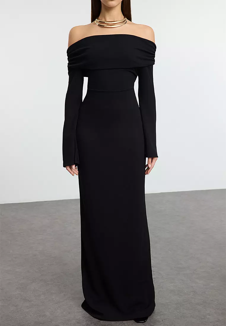 Carmen Neckline Long Stylish Evening Dress