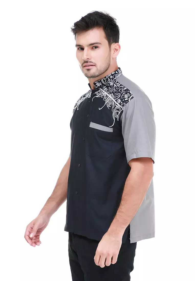 Dwan Kemeja Batik Pria Jasmine Atasan Formal Shortsleeve Shirt Material Cotton ORIGINAL - Black