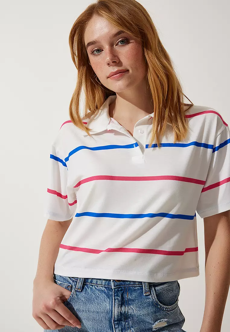 Stripe Crop Polo Shirt