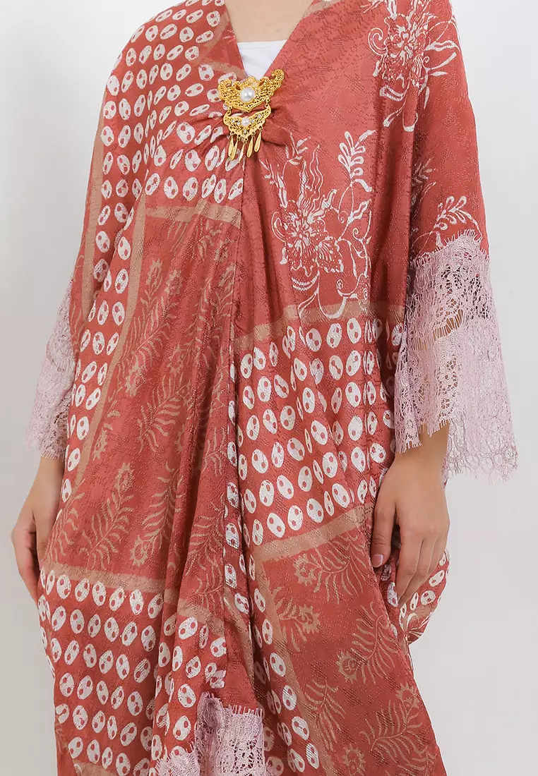 Batik Rizqina Kaftan Zoya Batik Wanita - Kaftan Kaca - Salem - Batik Cap Peranakan Series - OOTD Batik - Batik Viscose Premium