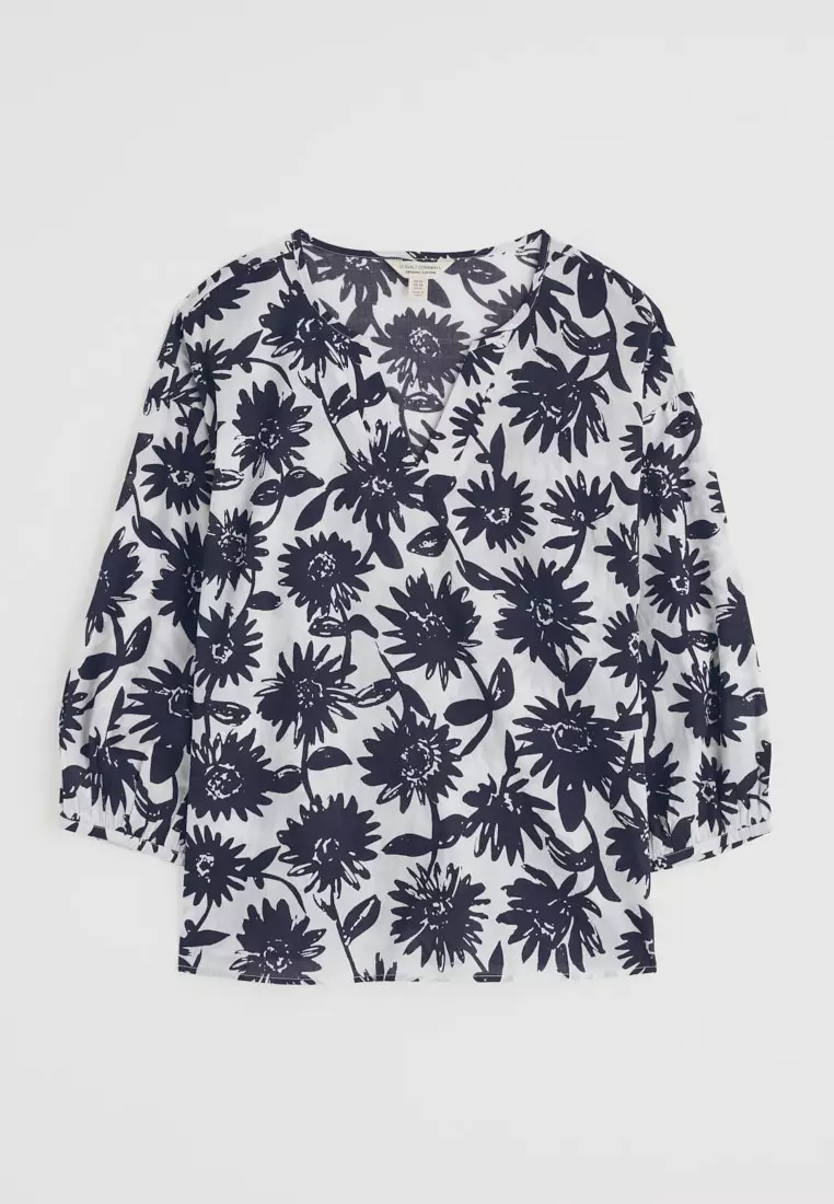 Seasalt Cornwall Navy Streamlet Floral Swing-Shape Top (GOTS)