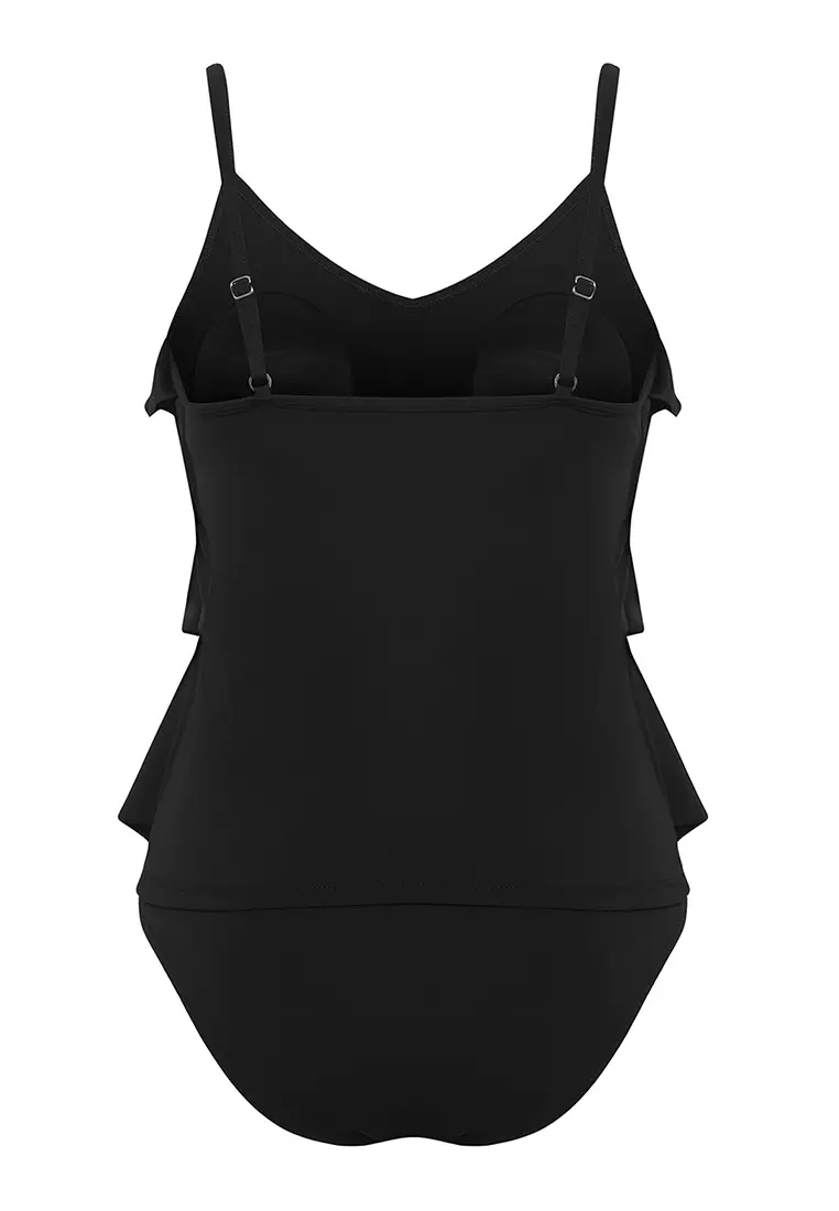 Black Flounce Tankini Bikini Set TBESS25MA00087