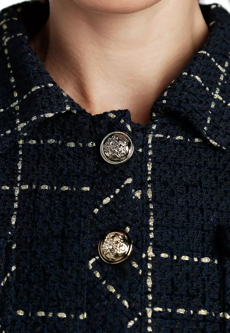 Woven Button-Down Jacket + Mini Dress Combo In Navy