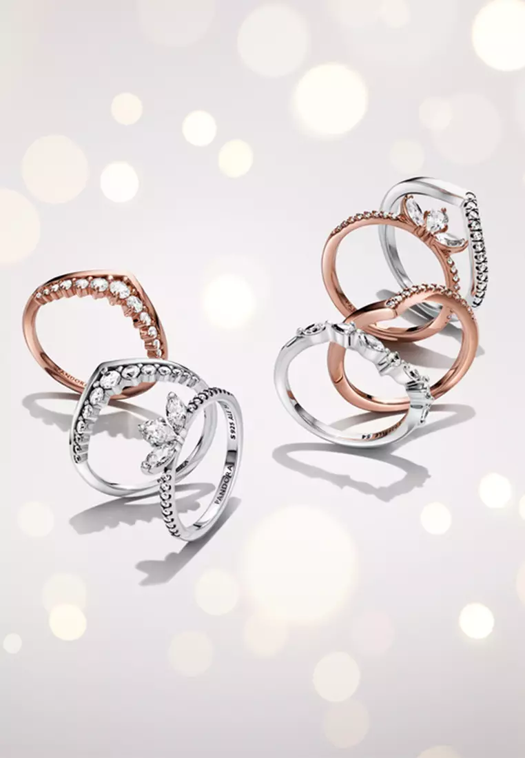 Pandora Timeless 14K Rose Gold Plated Wish Half Sparkling Ring