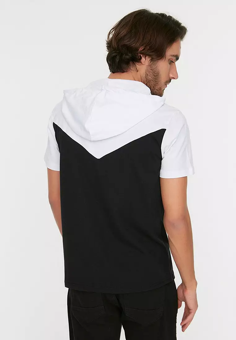 Mens black hooded hotsell t shirt
