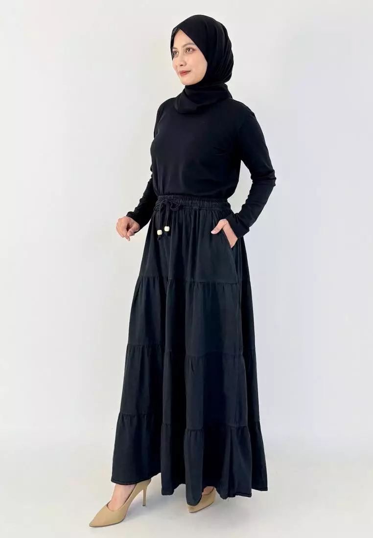 Nola Skirt (Rok Jeans A-Line) Fit BB 90 kg - Hitam