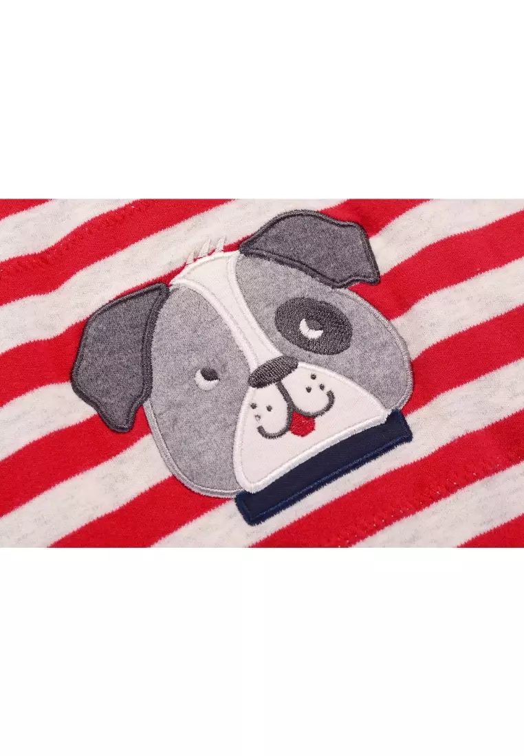 Baby Boy Red Stripe Romper w Embroidered Puppy