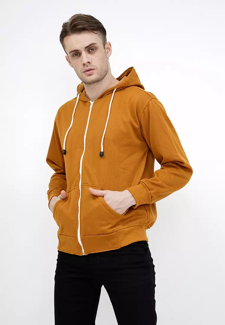 Jaket Polos Hoodie Zipper Sweater Warna mustard