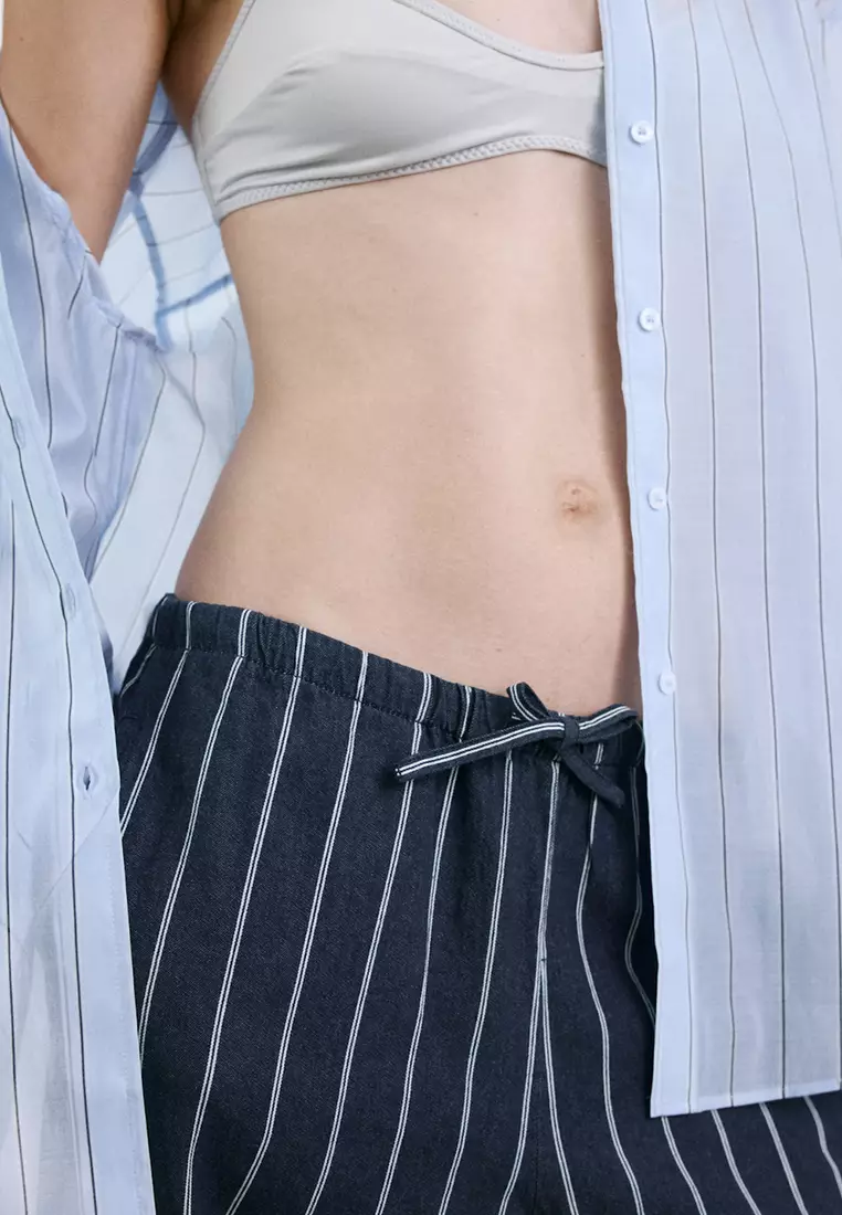 Turn-Up Hem Striped Trousers
