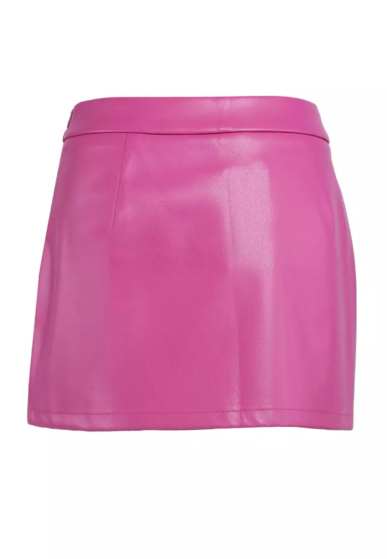 Bright Pink Mid-Waist Solid Mini Skirt