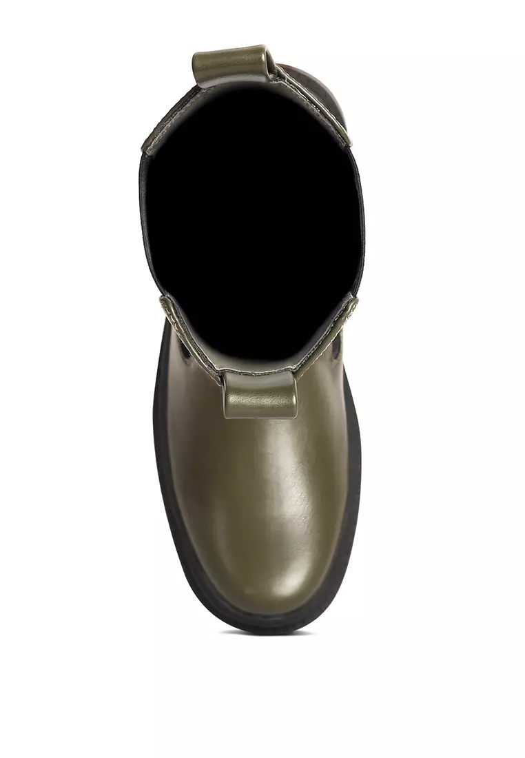 Olive Elasticated Gussets Lug Sole Boots
