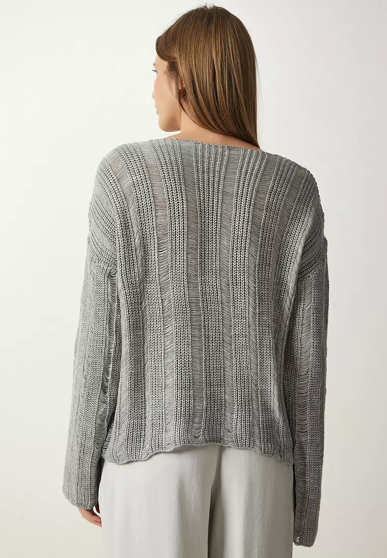 Torn Detail Oversize Knitwear Sweater