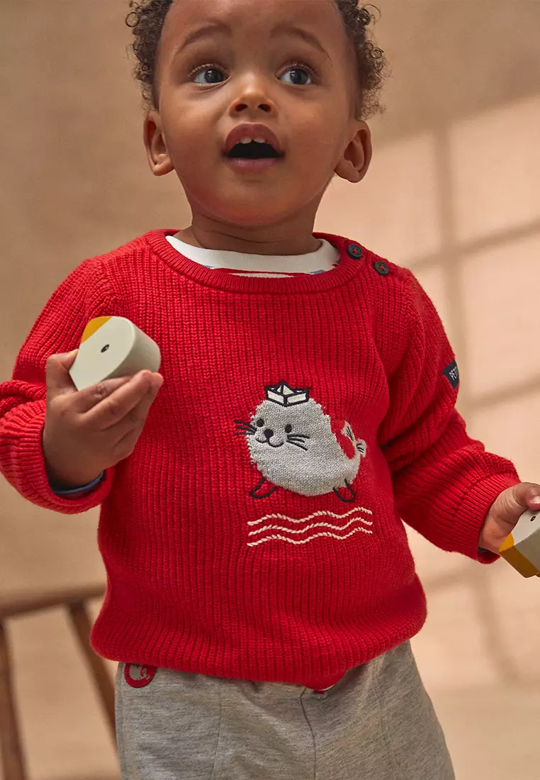 Red Animal Embroidered Sweater