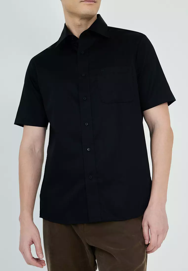 Plain satin Short Sleeves Dress Shirt