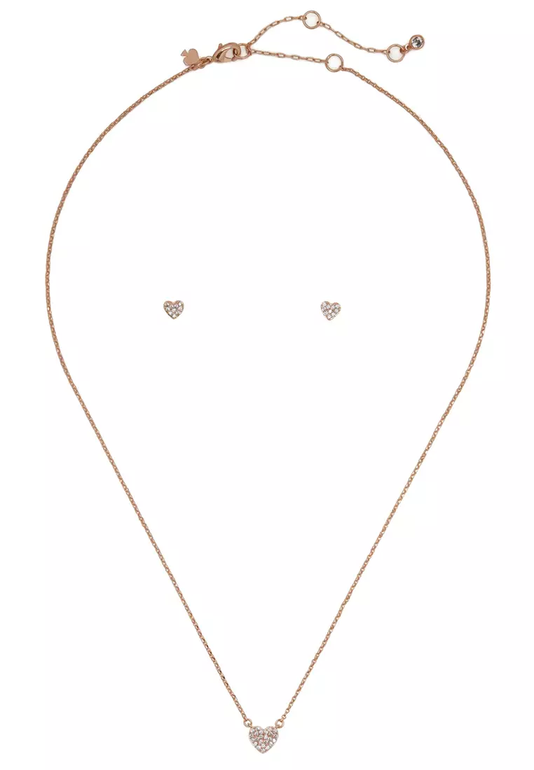 Kate Spade Yours Truly Pave Studs Earrings and Mini Pendant Necklace Boxed  Set in Rose Gold o0r00112