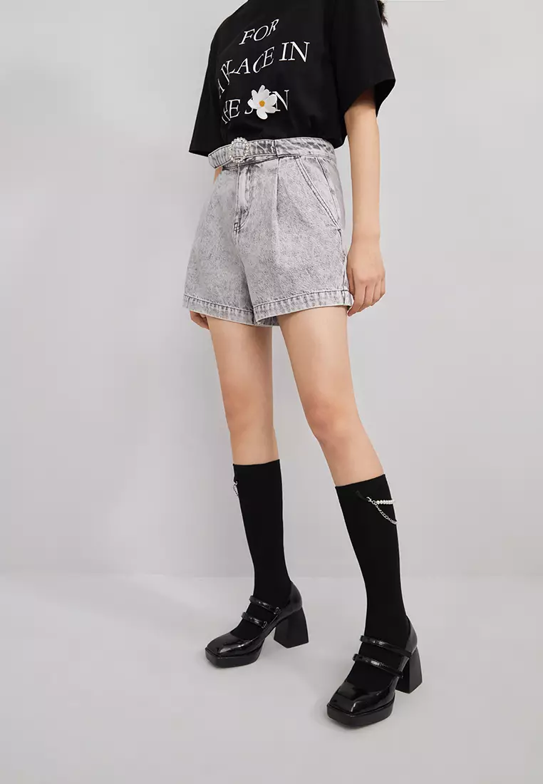 Acid Wash Denim Shorts