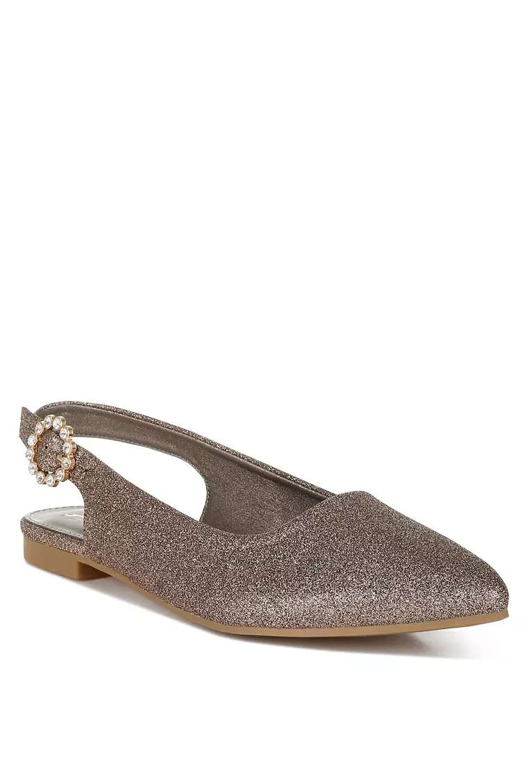 Glitter Slingback Flat Sandals in Bronze