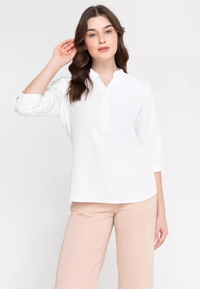 Lars Mandarin Collar 3/4 Sleeve Top