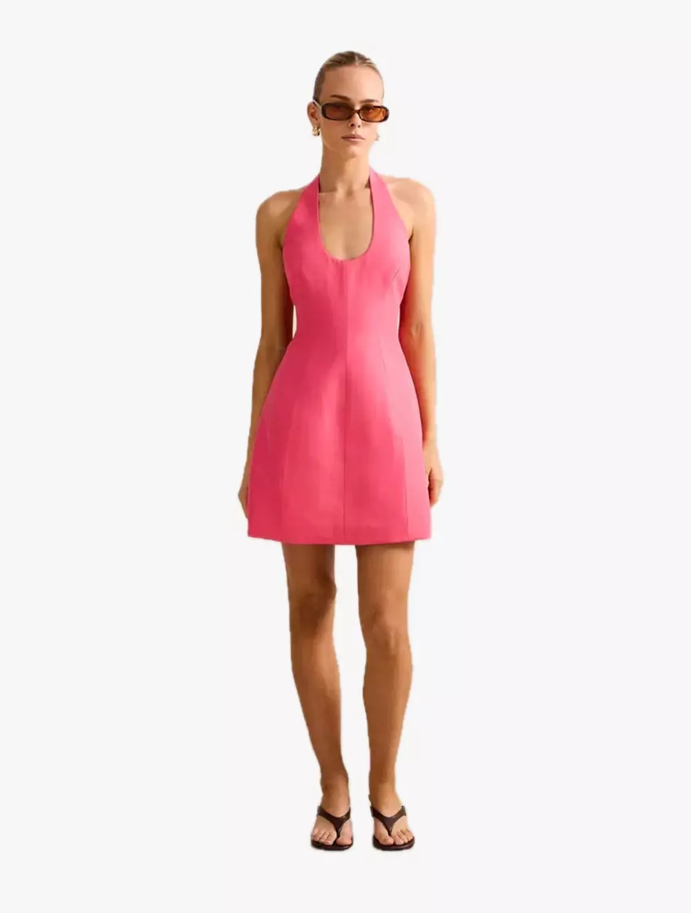 Esther U-Neck Halter Linen Mini Dress
