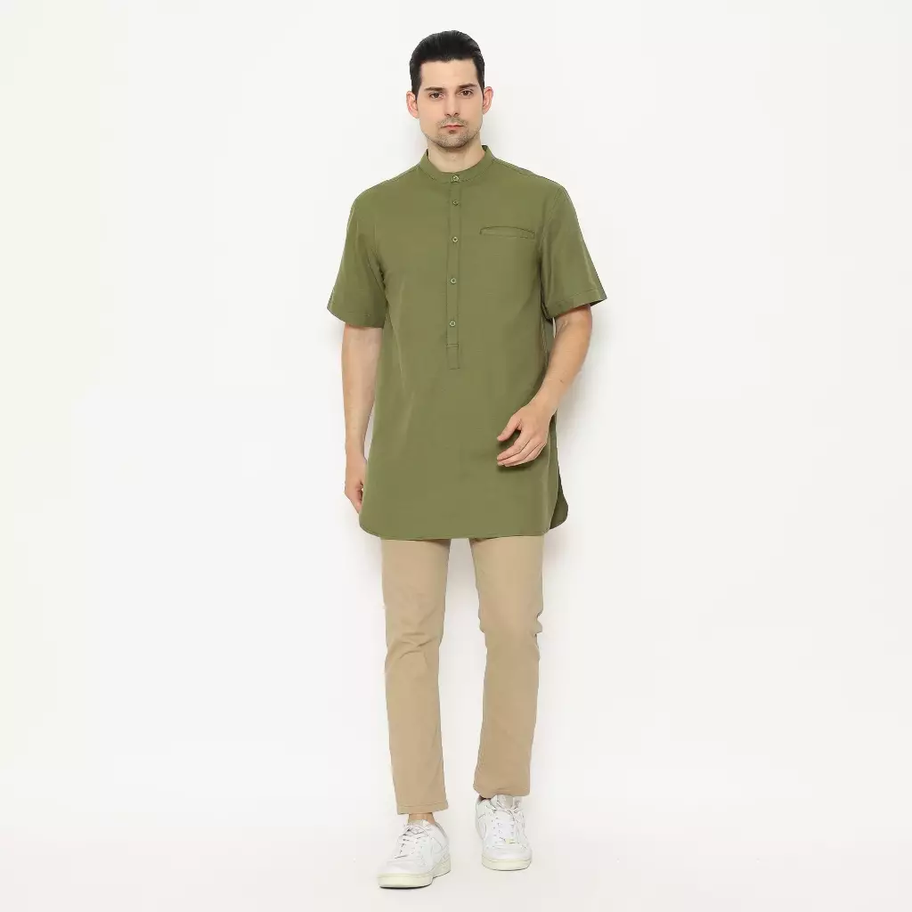 AMK Kemeja Koko Pria Kurta Lengan Pendek KK JAIMAL S/S Olive