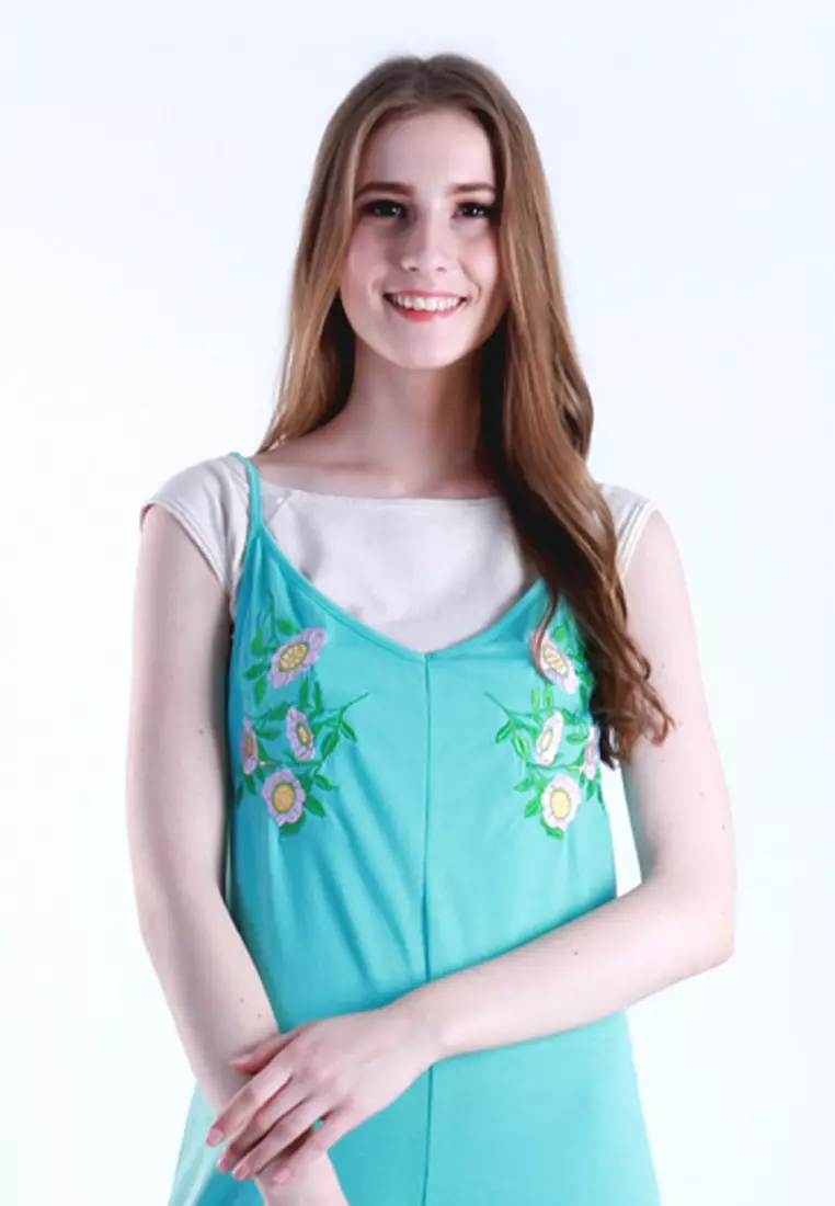 Knit Long Jumpsuit with Embroidery