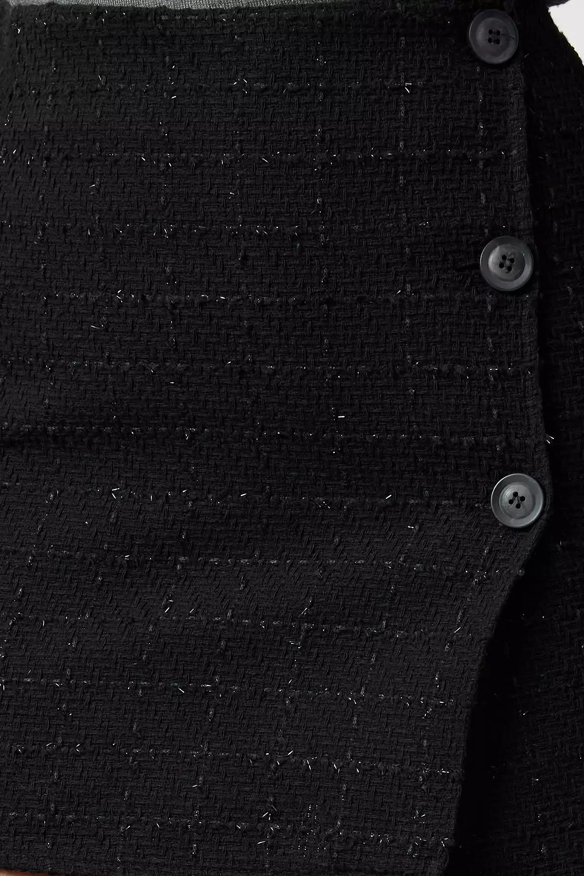 Plaid Patterned Black Mini Double Breasted Skirt