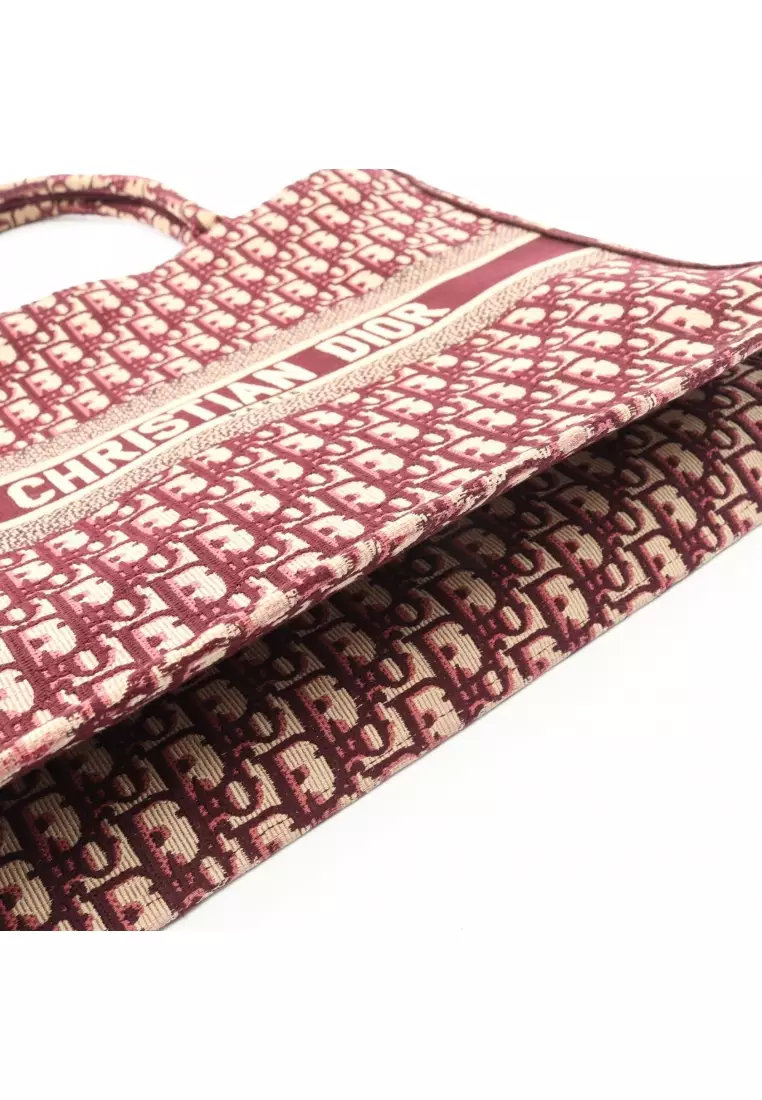 Pre-Loved Christian Dior BOOK TOTE book tote Large oblique Handbag tote bag canvas Bordeaux